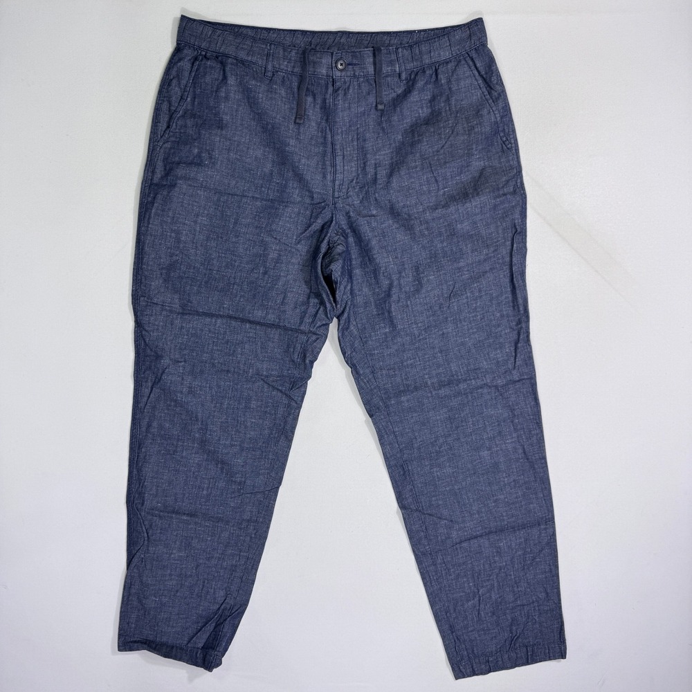 Uniqlo Mens XL 36x29 Blue Linen Blend Drawstring Chino Pants Coastal Lounge